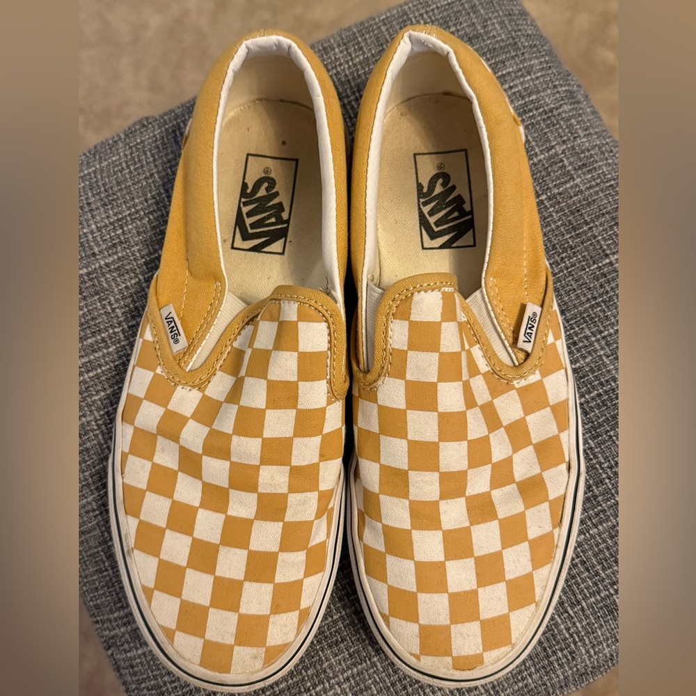 Vans Checkerboard Slip-On Sneakers - Yellow and White